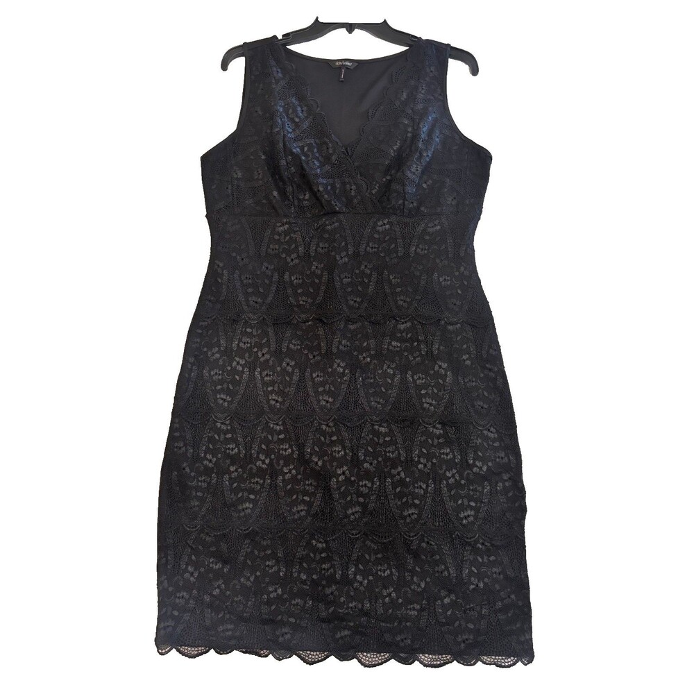 Daisy Fuentes Black Lace Sleeveless Sheath Dress Women’s Size L Onyx Cocktail Pa